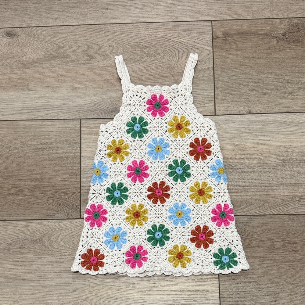 Zara Kids Crochet Dress - White with Multicolor Flowers